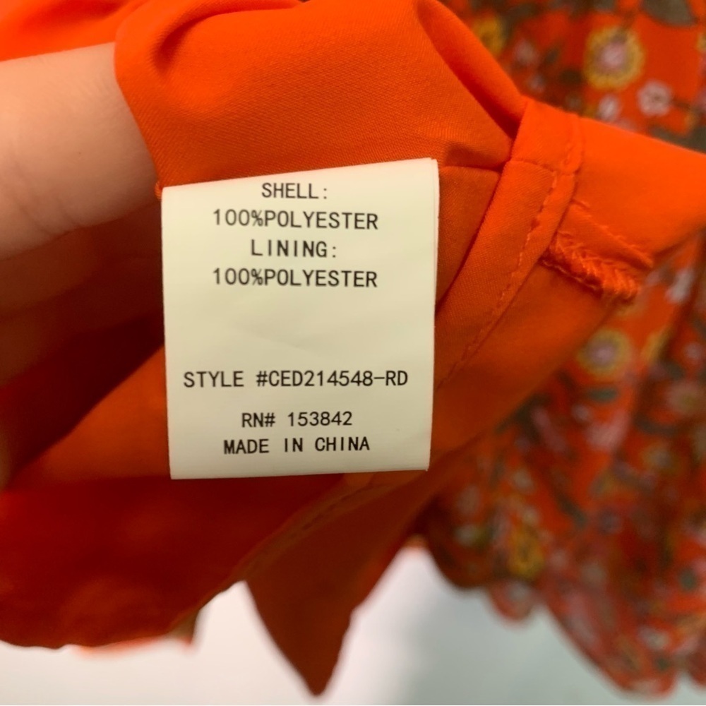 Melloday Ruffle Neck Longsleeve Pleated Dress Orange Floral Nordstrom size XS - Picture 4 of 7